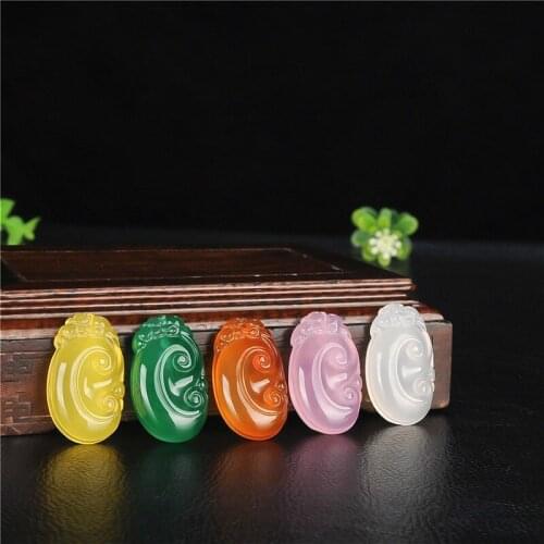 1PC Natural White Agate Ruyi Jade Pendnat Necklace Chalcedony Carved Charm Jewellery Fashion Amulet for Men Women Lucky Gifts
