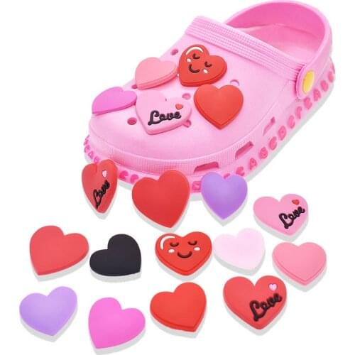 10pcs PVC Shoe Croc Charms Accessories Shoe Decorations Heart Shaped Jibits For Crocse Bracelet Kids Gifts