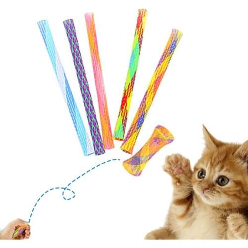 10Pcs Press Flying Telescopic Cat Stick Creatived Decompression Toy For Pet Cat Spring Flight Nylon Tube Toy