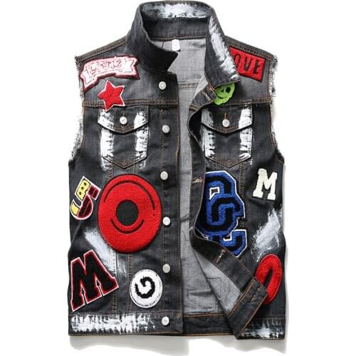 2020 Jeans Jacket Mens Denim Vest Embroidery Hip Hop Jean Coats Waistcoat Men Cowboy Sleeveless Jacket Male Tank Plus Size XXXL