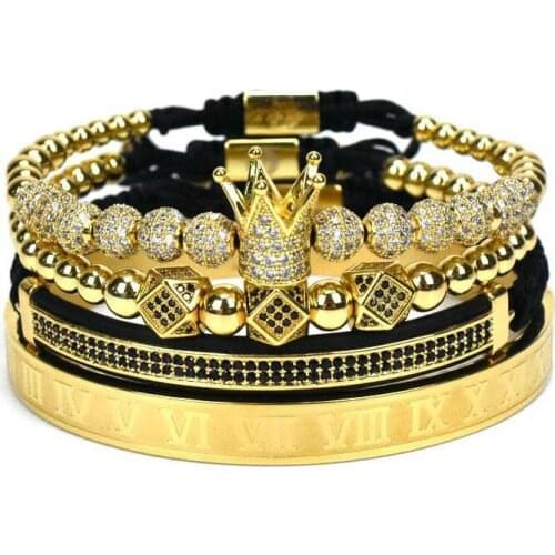 4pcs/set Bangle Men Bracelet jewelry crown charms Macrame beads Bracelets Braiding Man Luxury Jewelry for women bracelet gift