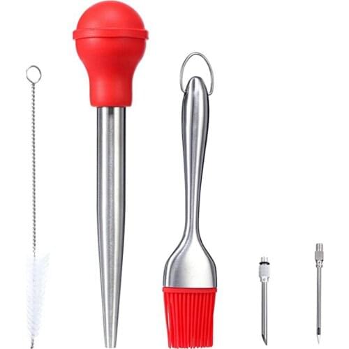 5 Pcs Thanksgiving Turkey Tool Kit Stainless Steel Turkey Baster Syringe,Silicone Oil Brush, Kitchen Turkey Tool