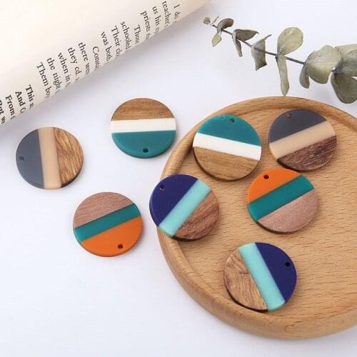 6pcs Vintage Elegant Natural Wood and Resin Earrings For Women Korean Round Earrings Splicing Color pendant Jewelry Accessories