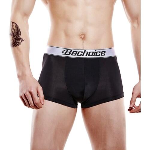 Bechoice mens boxer underwear sexy and comfortable nylon ice elastic sports stripe underwear