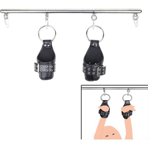CamaTech Metal Spreader Bar with Hanging Handcuffs PU Leather Swing Suspension Wrist Cuffs Restraint Kit BDSM Bondage Adult Game