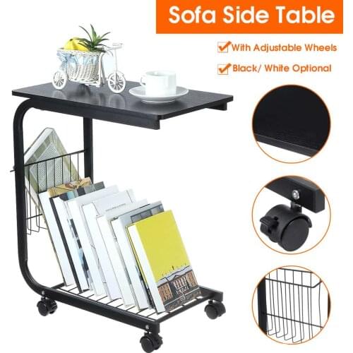 Black/White Adjustable Desk with Detachable Wheels Sofa Side Coffee Table Mobile Side Black Willow Tables Wholesale