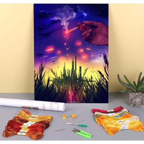 Scenery Printed Canvas 11CT Cross-Stitch DIY Embroidery Kit DMC Threads Needlework Handmade Handiwork Handicraft Jewelry