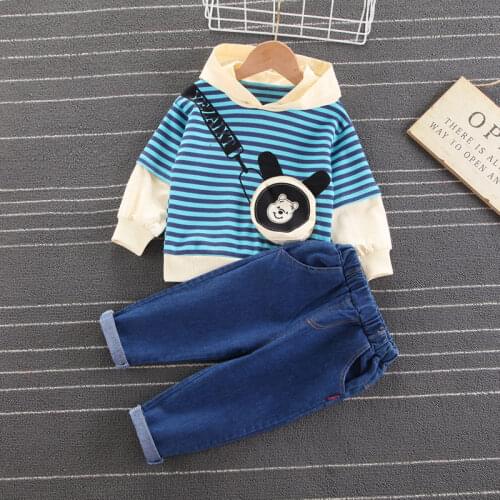 Spring Autumn Baby Boys Girls Clothes Printe Strips Cotton Hoodies Pants Jeans 2pcs/Set Children Fashion Kids Casual Tracksuits