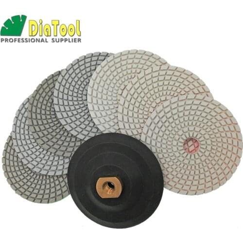 DIATOOL 7pcs/set 125MM Diamond Flexible Wet Polishing Pad With M14 Rubber Connection Backer, 5 inch Sanding Disc For Stone