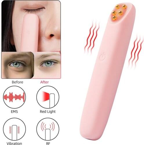Electric Eye Massager RF Vibration EMS Wrinkle Removal Eye Care Tool Red Light Lifting Firming Massager 24K Gold Radio Head
