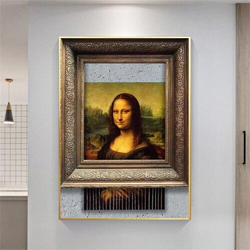 Mona Lisa in a photo frame Funny Posters and Prints Creativity Nordic Canvas Painting Wall Art Picture for Living Room Decor
