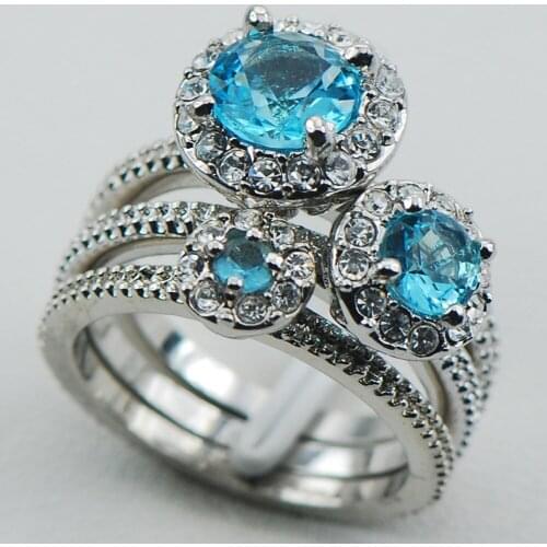 Crystal Zircon 925 Sterling Silver Top Quality Fancy Jewelry Engagement Wedding Three Ring Size 6 7 8 9 10 F1116