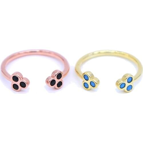 Clover shape rose gold blue black cat dog pug three stone geometric triangle dots open knuckle women girl fashion mini cute ring
