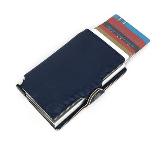 Saffiano Leather Aluminum Wallet for Men Mini Coin Wallet Smart Rfid Slim Card Holder Wallet