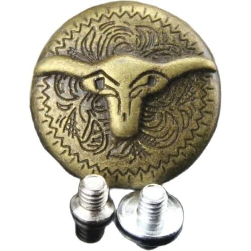 Alloy embossed bronze bull head shield buckle button for wallet belt bag jeans dog collar diy craft trmits accessories