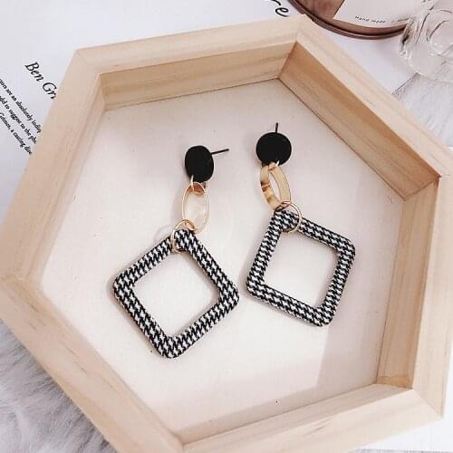 Fashion Metal England Style Subpattern Polygonal Geometric Square Earrings For Women Korean Pop Pendant Stud Jewelry Wholesale