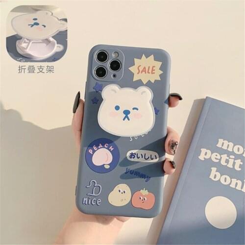 Cartoon iPhone Case with Folding Kickstand Girls Mobile Phone Cover for iPhone 7 8 11 12 Pro Max Funda Case Phone Grip Holder