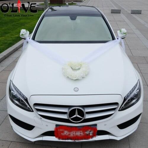 Heart Wedding Car Decoration Set Artificial Flowers Silk Pompoms Home Decorative Wreath Garland DIY Flower Wedding Accessories