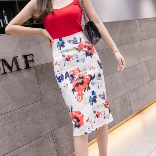 2021 Summer New National Style Women Hip Wrapped Middle Skirt With A Slit Over The Knee Is Slim Girl Fashion Big Flower