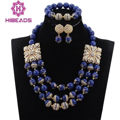 New Navy Blue Bridal Beads Indian Jewelry Sets African Fashion Women Jewellery Set 2017 Valentine Gift Free Shipping WD610