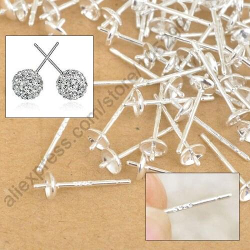 Wholesale 100PCS Lot 925 Sterling Silver Ear Pin Pairs Stud Earrings Findings Supplies Back Lock Post Pad