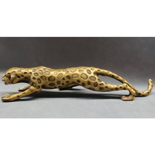 Wholesale factory 12" Chinese Bronze Lucky Wealth Feral Ferocious Flecked Leopard Panther Statue