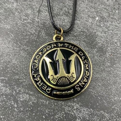 Monsters Necklace Percy Jackson Sea of Poseidon Trident Enamel Pendants Women and Men Vintage Rope Leather Necklace Wholesale