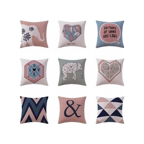 Cotton And Hemp Pillow Pillow Pink Blue Geometric Love Elephant Triangle English Letter Pillow Comfortable Cushion Cover