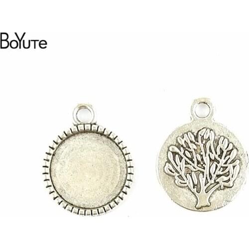 BoYuTe (100 Pieces/Lot) 14MM Cabochon Base Vintage Accessories Parts Antique Bronze Silver Tree Plate Blank Pendant for Jewelry