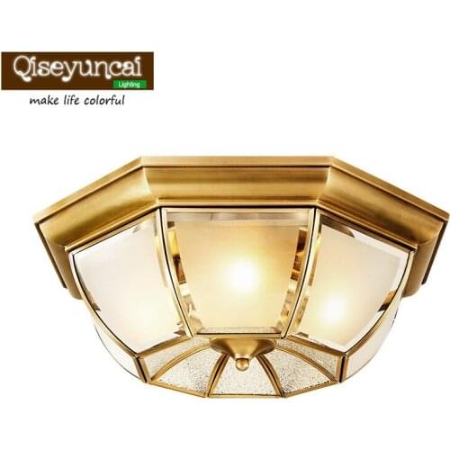 Qiseyuncai 2018 new American Restaurant Copper Ceiling Light Simple Garden Bedroom Personality Study Room Retro Creative Lamps
