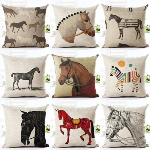Various Cartoon Colorful Horse Cushion Cover Cotton Linen Thow Pillow Cover Cushion Case Sofa Bedroom Decorative Pillows