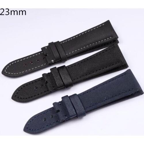23mm Black Blue Canvas Nylon with Leather Bottom Watchband For BLANCPAIN Watch Strap 50 Fathoms Wrist Bracelet Deployment Clasp