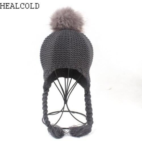 Faux Fur Pom pom Beanie Hat For Kid Children Winter Bonnet Hat Wool Knitted Pompon Hats