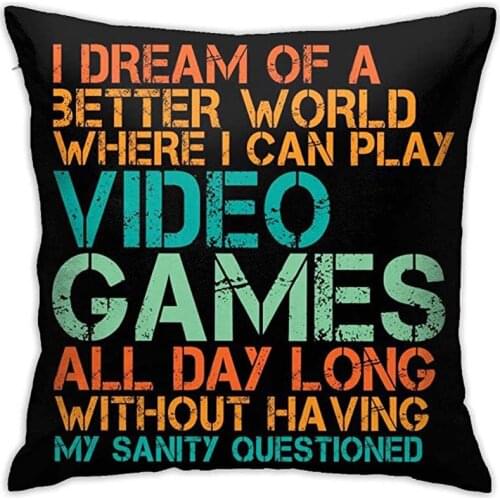 Funny Quote Video Games Gamer Black Throw Pillow Covers Decorative 18x18 Inch Pillowcase Square Cushion Cases for Home Sofa Bedr