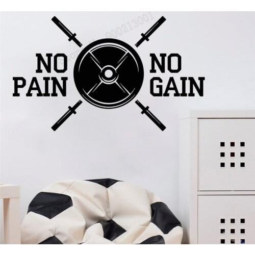Wall Decoration Gym Fitness Poster No Pain No Gain Room Quotes Sticker Beauty Mural Bady Building Ornament Barbell Decal LY319