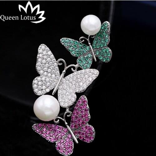 Queen Lotus New Animal Three Pieces Butterfly Pearl Brooches for Women Australian Crystal Jewelry Brooch Pins For Chirstmas Gift
