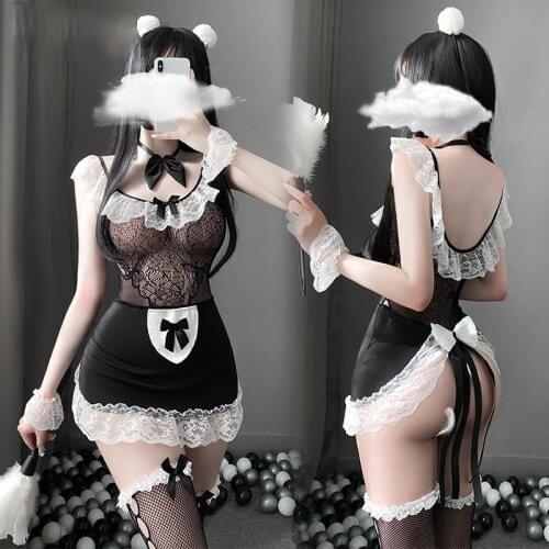 Sexy Lingerie Exotic Maid Cosplay Costumes Slutty Clothes Womens Perspective Siamese Sex Suit See Through Body Stocking