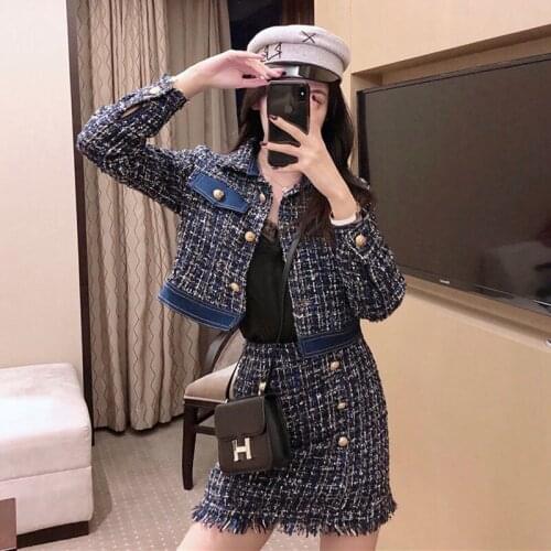 Woman High Quality Elegant Skirt Suit 2021 Female New Fashion Tweed Two Piece Set Ladies Top Mini Skirt Set 2 Piece Outfits Q233