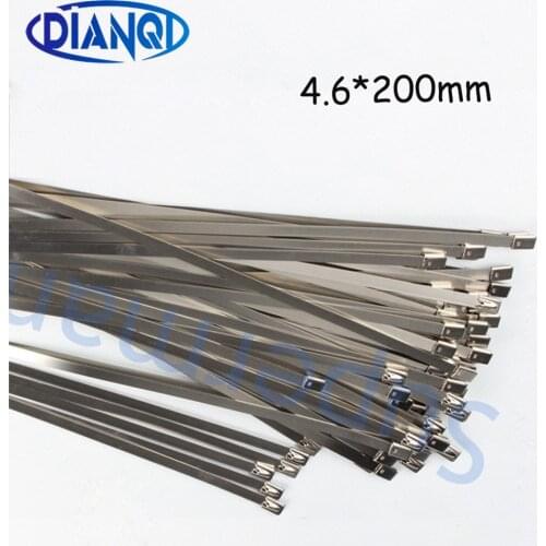 100pcs 4.6x200mm 4.6*200mm 4.6mmx200mm Latching Self-Locking Stainless Steel Zip Cable Tie Lock Tie Wrap cable ties 201 304 316