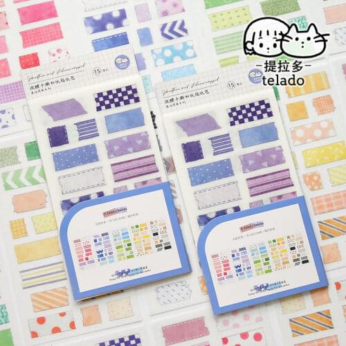 15 Sheets Washi Paper Colored Grid Stationary Stickers for Scrapbooking Planners Calendars Gifts Journaling Decoration