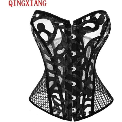 2021 Plus Size Women Hollow Out Embroidered Tulle Shaper Underwear Sexy Tops 12 Plastic Bone Bustier Summer Back Lacing Corset