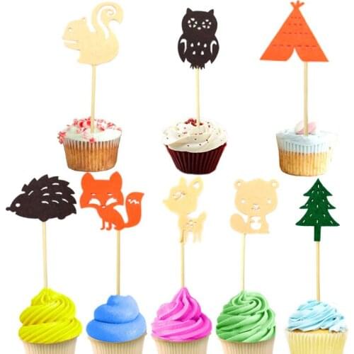 24pcs Cartoon Animals Fridend Cake Toppers Woodland Creature Cupcake Picks for Baby Shower Kids Birthday Party Decoration