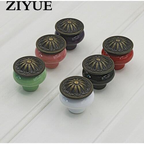 3PCS/Lot Free Shipping Ceramic Handle Ambry Drawer Chest Archaize Handle Zinc Alloy Products Single-hole Color Handle