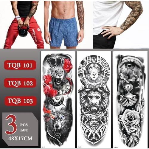 3 pcs/lot Full Arm Temporary Tattoo Sticker Fake Tattoos For Men Women Large Arm Sleeve Old School Flash Arm Tattoo Stickers