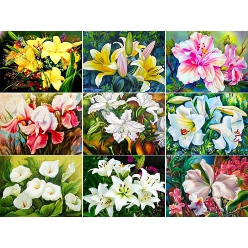 5D DIY Diamond Painting Lily Flower Cross Stitch Kit Full Drill Diamond Embroidery Mosaic Art Picture of Rhinestones Home Decor