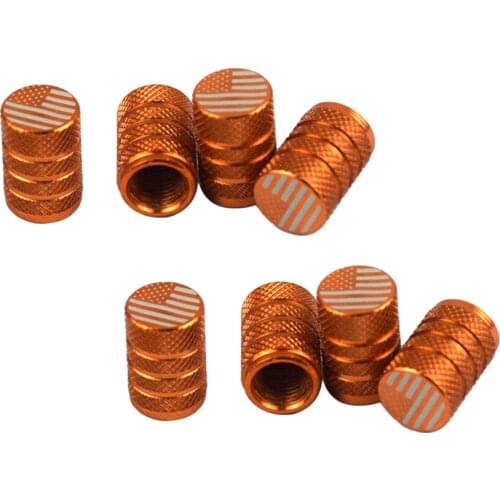 8x Tire Rim Car Valve Stem Caps Aluminum Alloy Orange USA American Flag