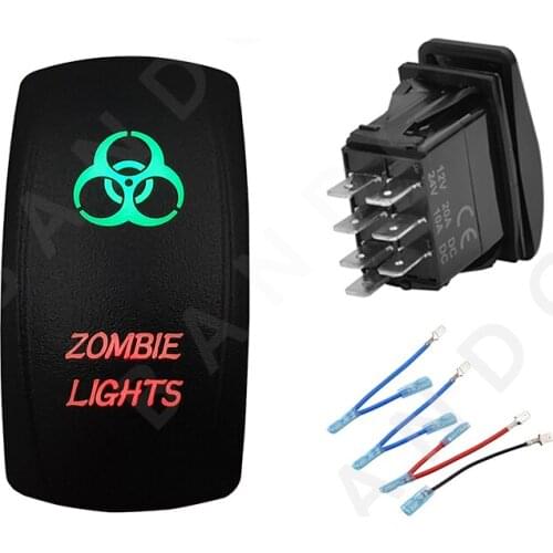 Car Boat RV ZOMBIE LIGHTS Rocker Switch Illuminated Green&Red Led Laser Etched SPST ON-OFF，Camping Accessories,Jumper Wire Set