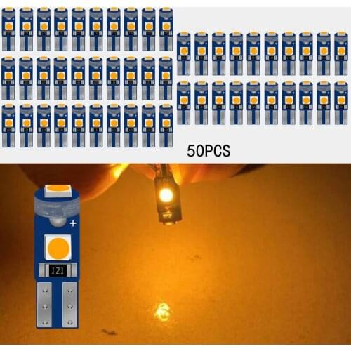 50Pcs/Lot Car LED Bulbs Super Bright Yellow T5 3030 3SMD 12V Canbus Error Free Instrument Cluster Panel Dash Light,Plug and Play