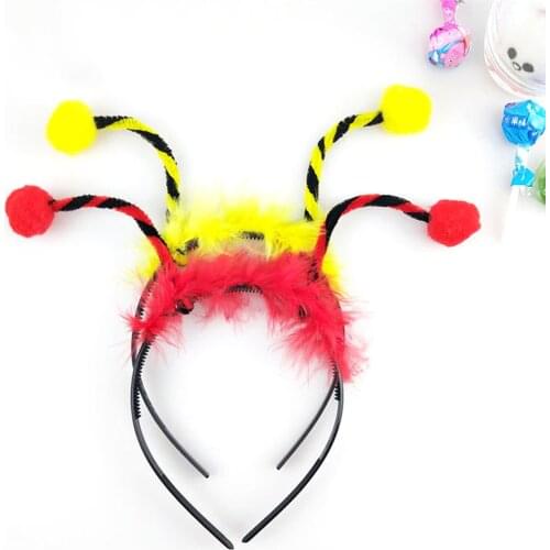 Behogar 2pcs Bee Feather Ladybug Style Headband Headwear Antenna Hair Band Hoops for Kids Halloween Party Costume Accessories