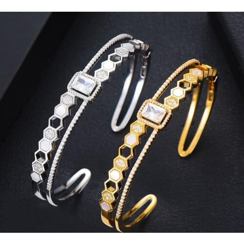 Geometric stitching Sparkling Bangle Ring Jewelry Set For Women Girl Gift High Quality Cubic Zirconia Accessories jewelry